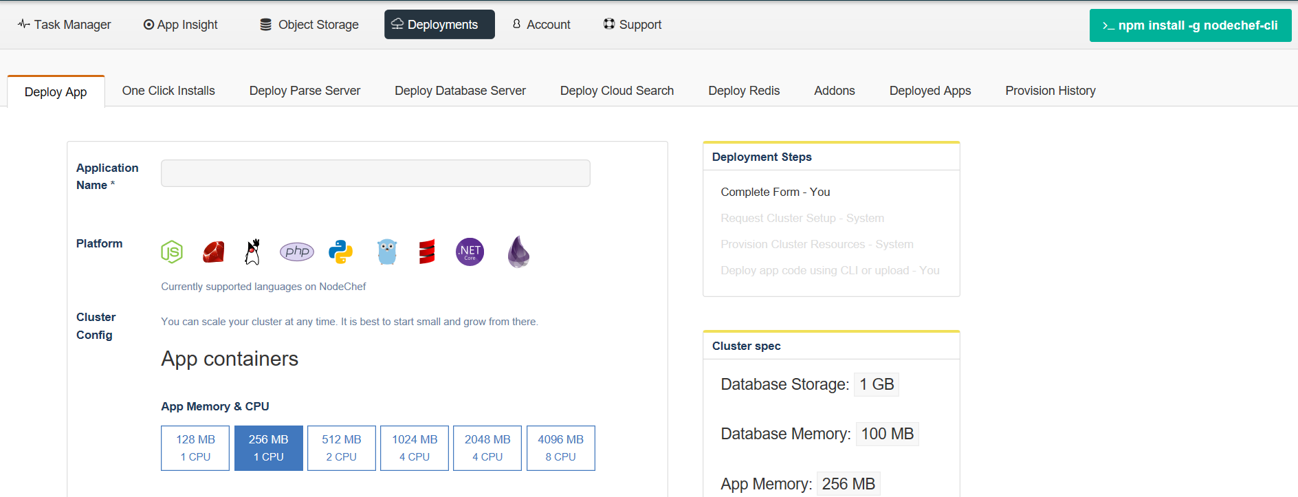 NodeChef create app