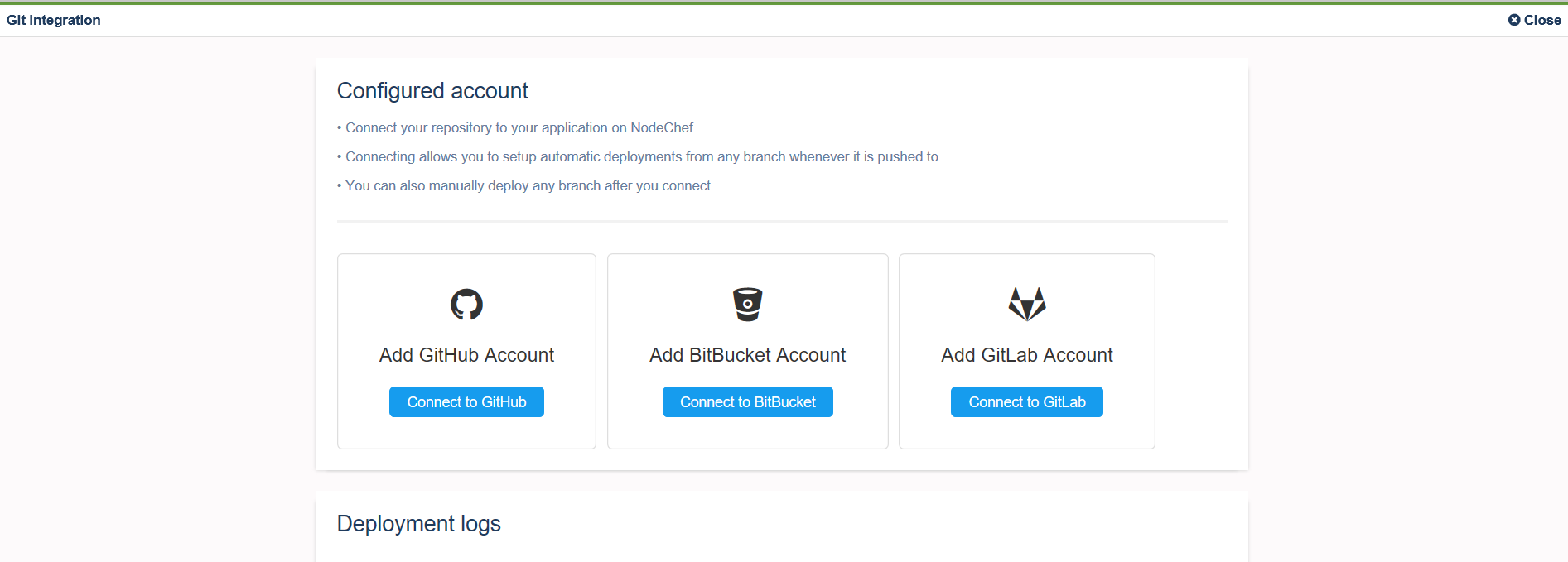 NodeChef Github,Bitbucket & GitLab authorization